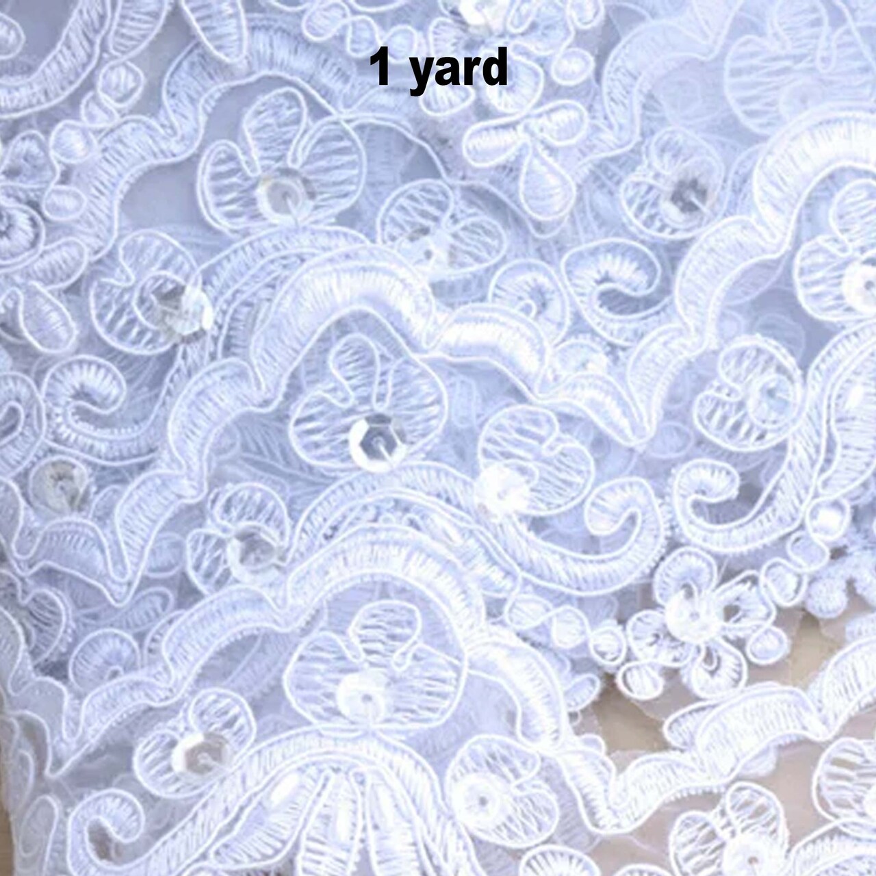 2.5" Optic White Bridal Lace Trim Pearl & Sequin Embellished Organza for Veils & Wedding Gowns